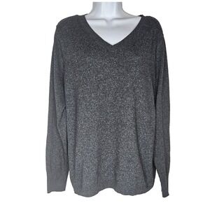 Croft Barrow Gray Knit Sweater Womens XXL V Neck Relaxed Casual Minimalist